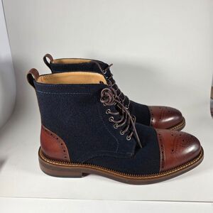 Moretti Lace Up Boots Gold Label, Mens 9.5 D, Dark Blue wool, Brown Cap Toe NWOT